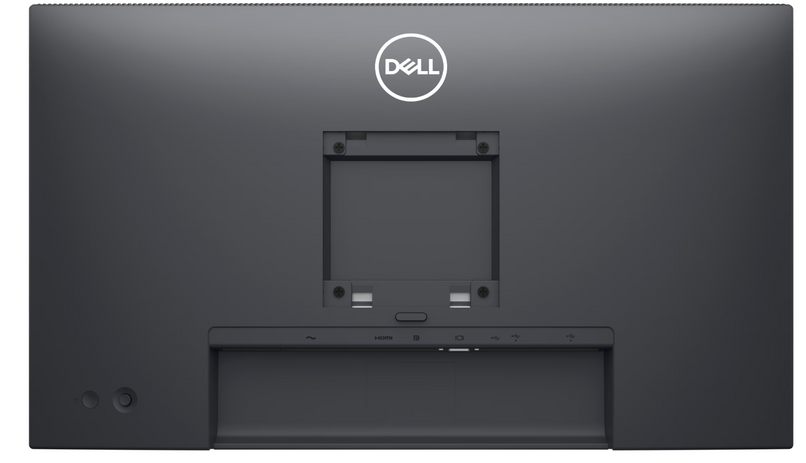 Dell P2725H 27-tolline monitor, must, reguleeritava kõrgusega alus, kaldenurga ja pöörlemisvõimalusega, tagantvaates koos portidega