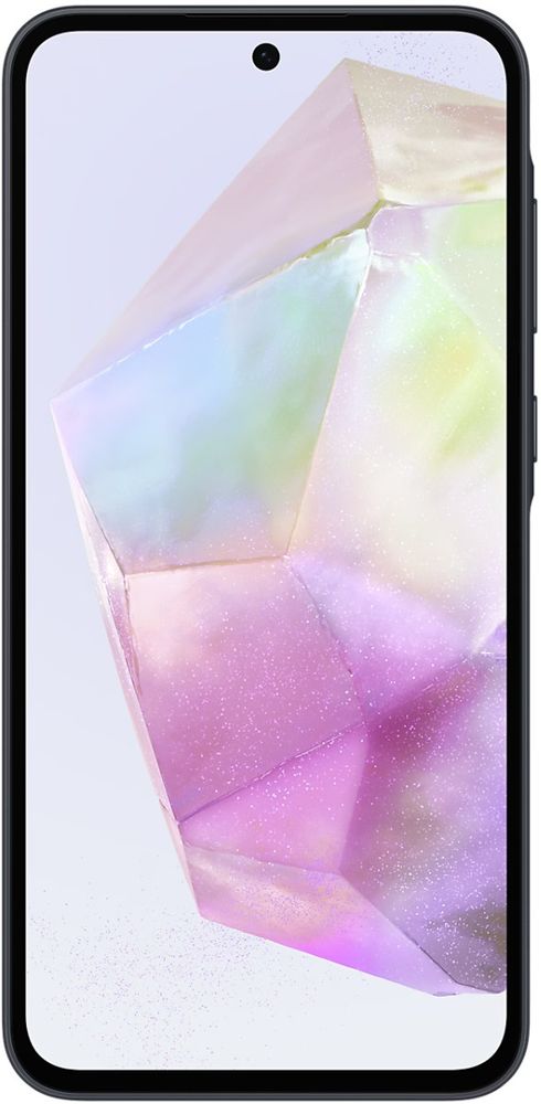 Samsung Galaxy A35 nutitelefon, 6+128GB, must, kujundusega, mis sisaldab ekraanipilti säravast kristallist. Moodne ja stiilne disain.