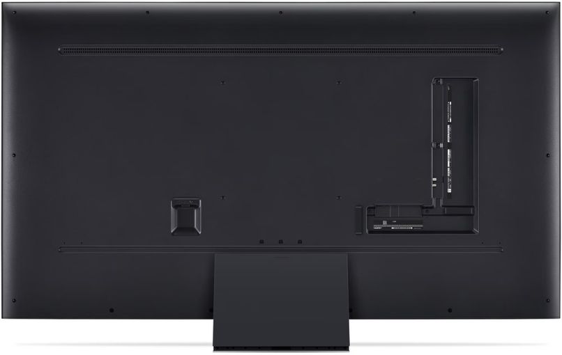 Musta värvi LG 65-tolline 4K Smart TV tagakülg, mudel 65UT91003LA, koos mitmete ühendusportidega, sealhulgas HDMI ja USB.