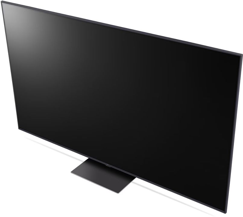 Musta värvi LG 65-tolline 4K Smart TV, mudel 65UT91003LA, kumer disain, koos alusega.