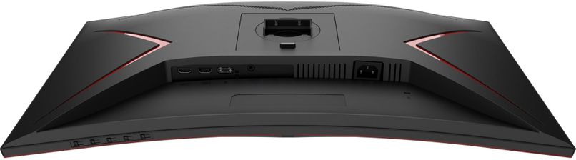 Must AOC CQ27G2S/BK 27-tolline kumera ekraaniga mängumonitor, punaste aktsentide ja reguleeritava jalaga.
