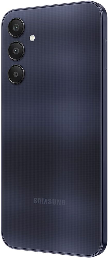 Samsung Galaxy A25 5G nutitelefon, 8+256GB, elegantne must värv. Kolme tagakaamera ja LED-välklambiga, peen tekstuuriga tagakülg.