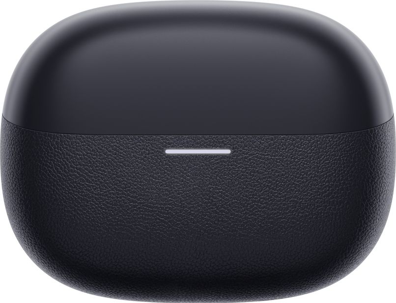 Musta värvi Xiaomi Redmi Buds 5 Pro juhtmevabad kõrvaklappide laadimiskarp, keskel LED-tähis.