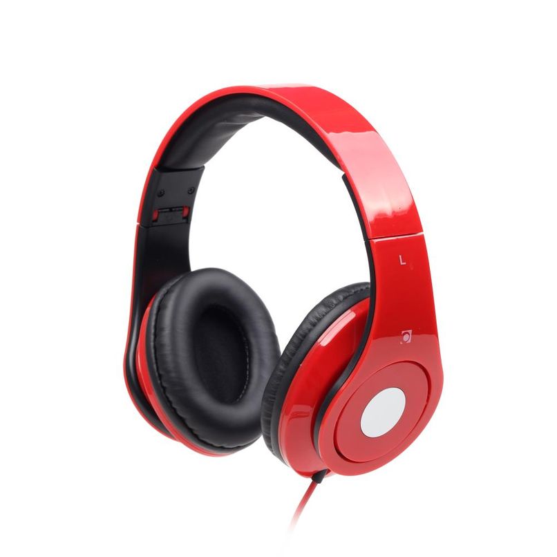 Punased Gembird Detroit kõrvapealsed kõrvaklapid. Peapael on reguleeritav ja pehmendustega, mustad kõrvapadjad, juhtmega ühendus.