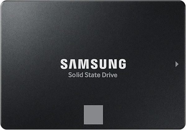 Samsung 870 EVO 2TB SSD, 2,5-tolline SATA liidesega, must, kompaktne ja kerge disain ning brändi logo esipaneelil.