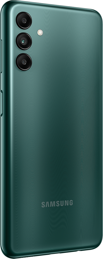 Samsung Galaxy A04s nutitelefon, 3+32 GB, rohelises värvitoonis, tagaküljel laineline tekstuur ning kolmekordne kaamera seadistus.