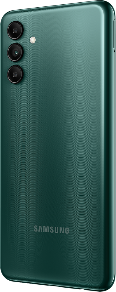 Samsung Galaxy A04s nutitelefon, mälumaht 3+32GB, elegantne roheline. Nelikkaamera süsteem tagaküljel, sõrmejäljelugeja ja lainelise tekstuuriga viimistlus.