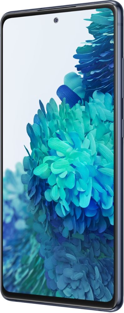 Samsung Galaxy S20 FE 128GB nutitelefon, erk sinine värv. Telefonil on suur servast servani ulatuv ekraan ja peenikeste äärtega disain, tagakaas on matistatud viimistlusega.