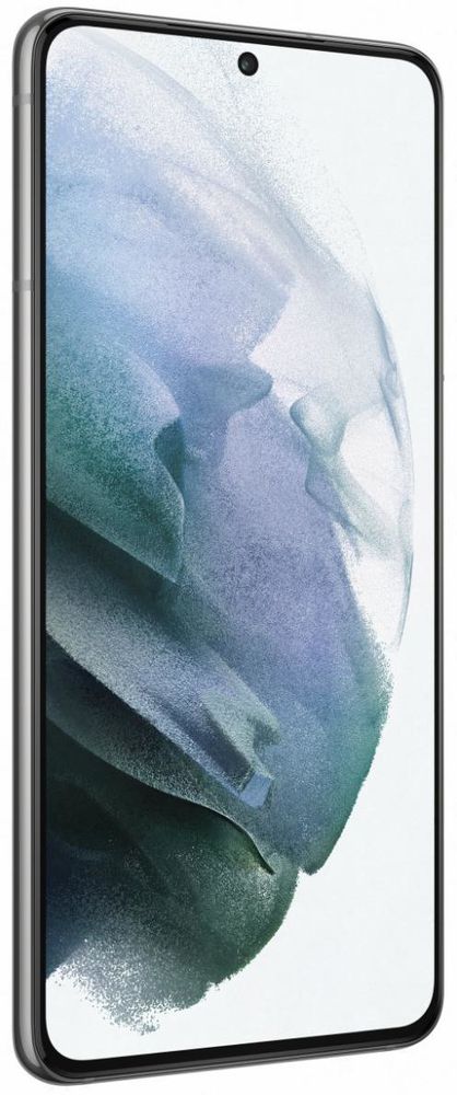 Samsung Galaxy S21 5G nutitelefon, 8+256GB, hall värvus, uue põlvkonna disain. Suurt tähelepanu pälvinud kaamera ja ekraan.